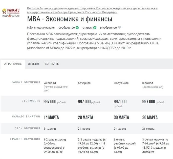 Урок MBA «Экономика и финансы» в Российской академии народного хозяйства и Академии государственной службы.